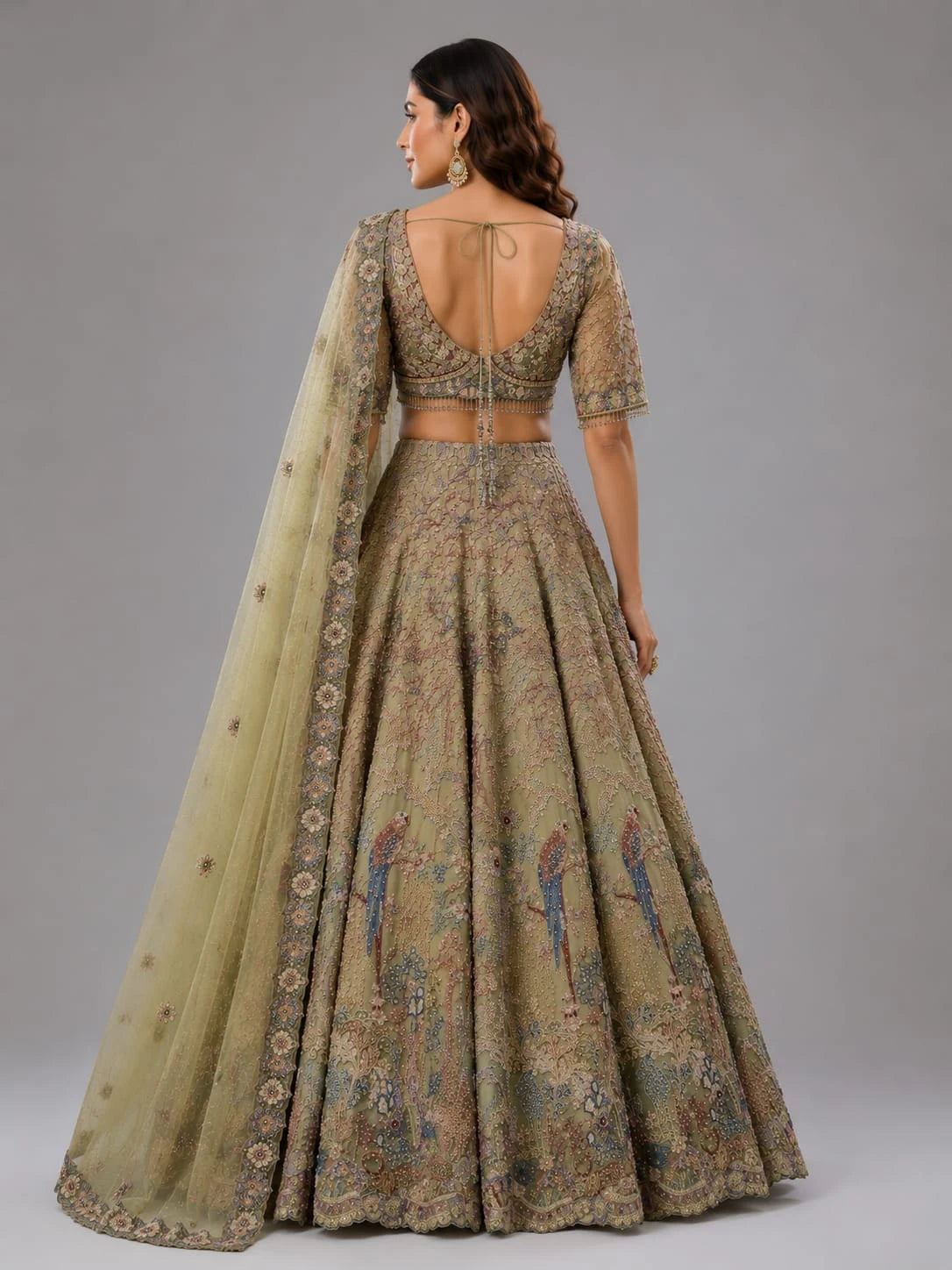 Designer Olive Green Lehenga