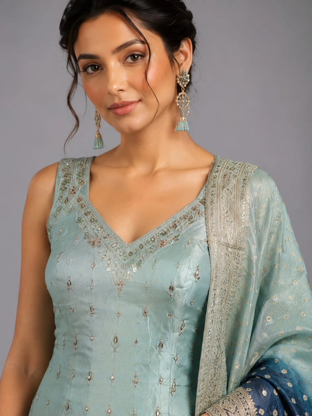 sky blue party wear suit