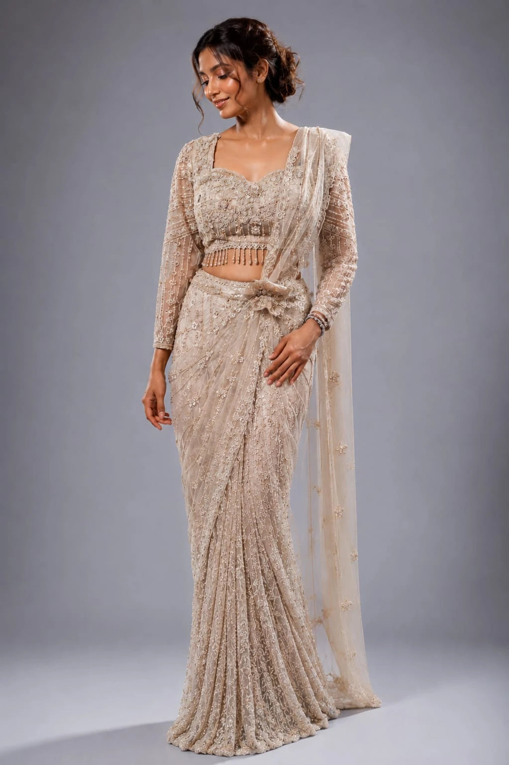 gold party wear saree