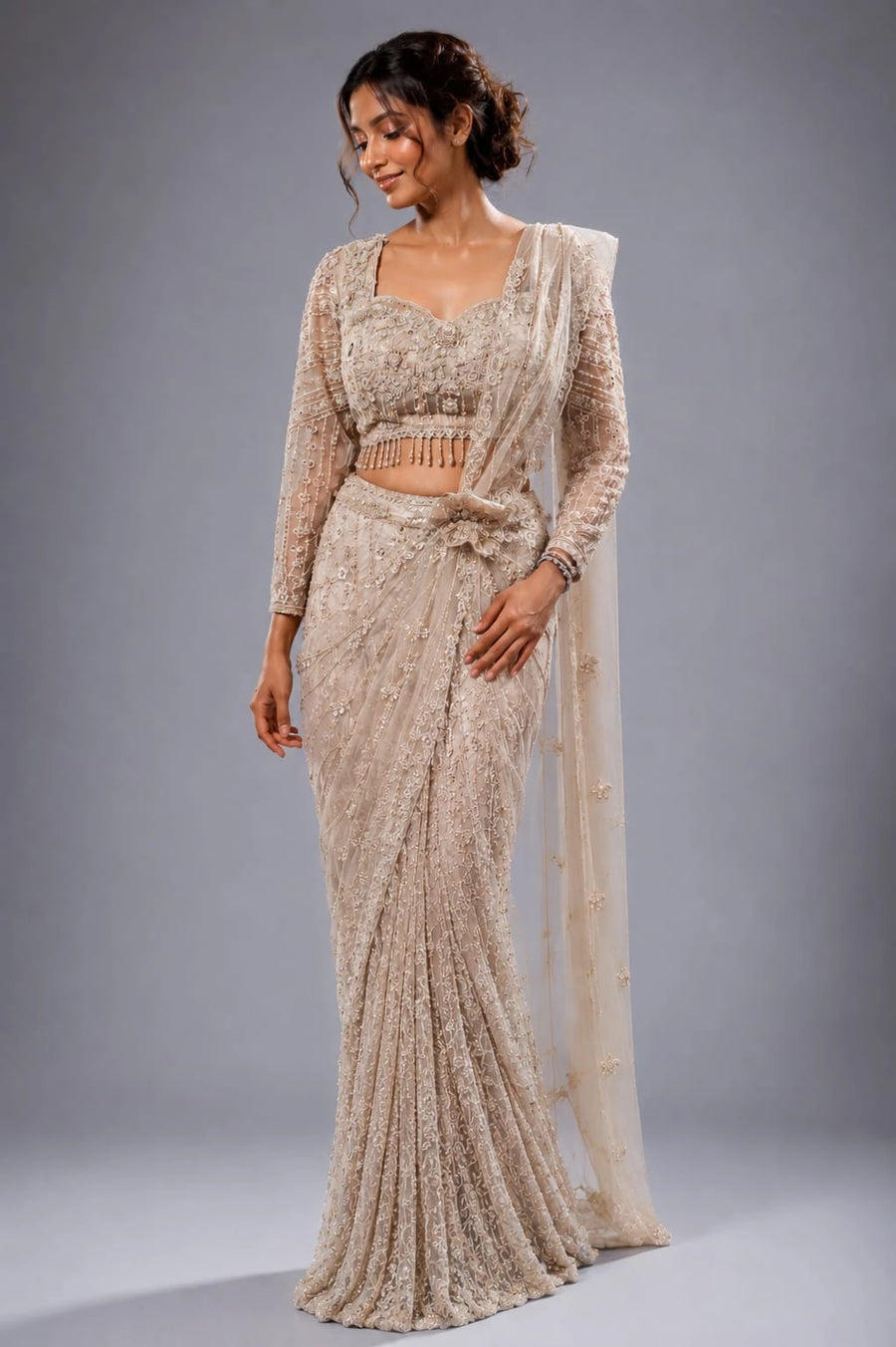 gold party wear saree