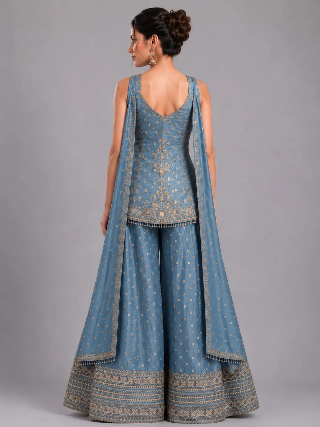 blue embroidered suit