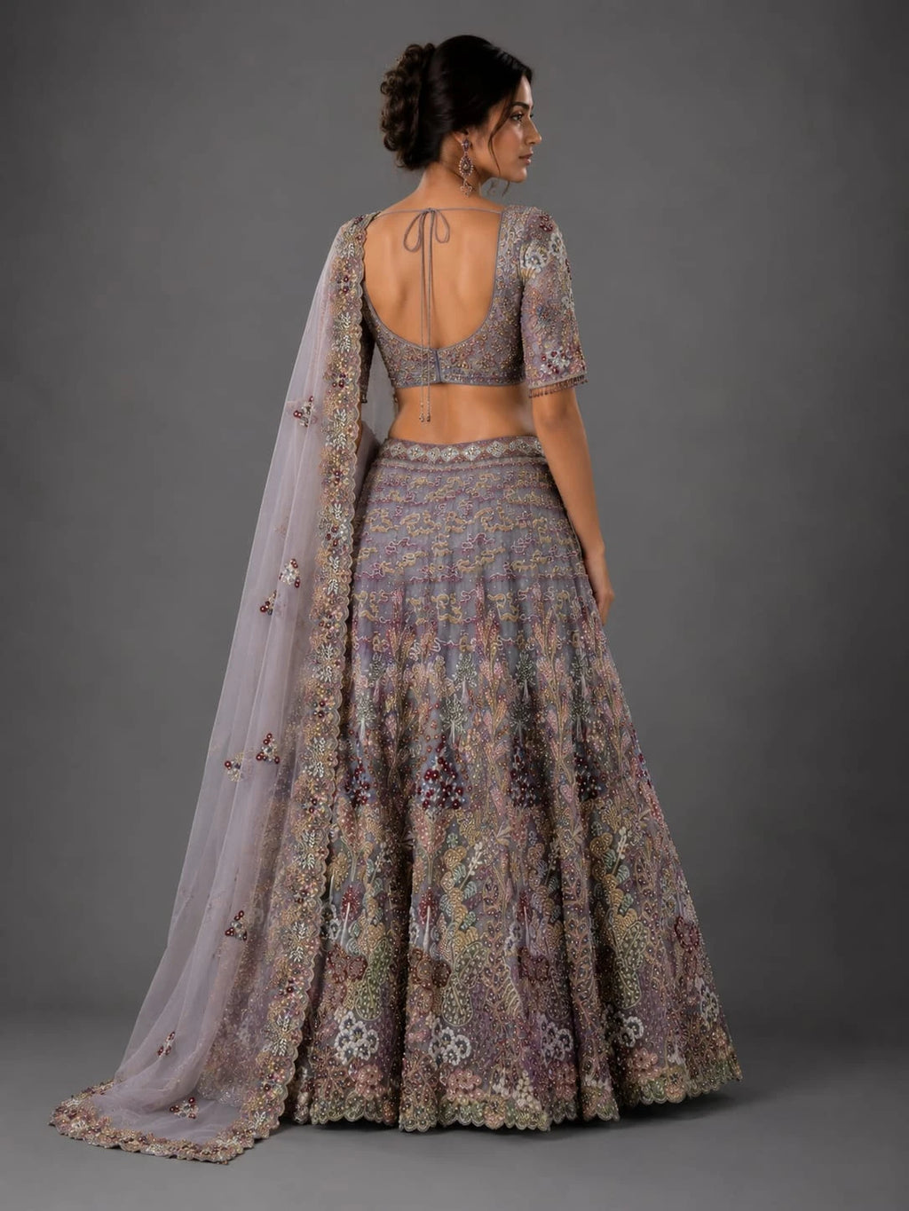 grey party wear lehenga