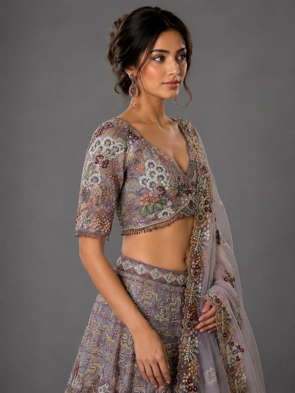 grey party wear lehenga