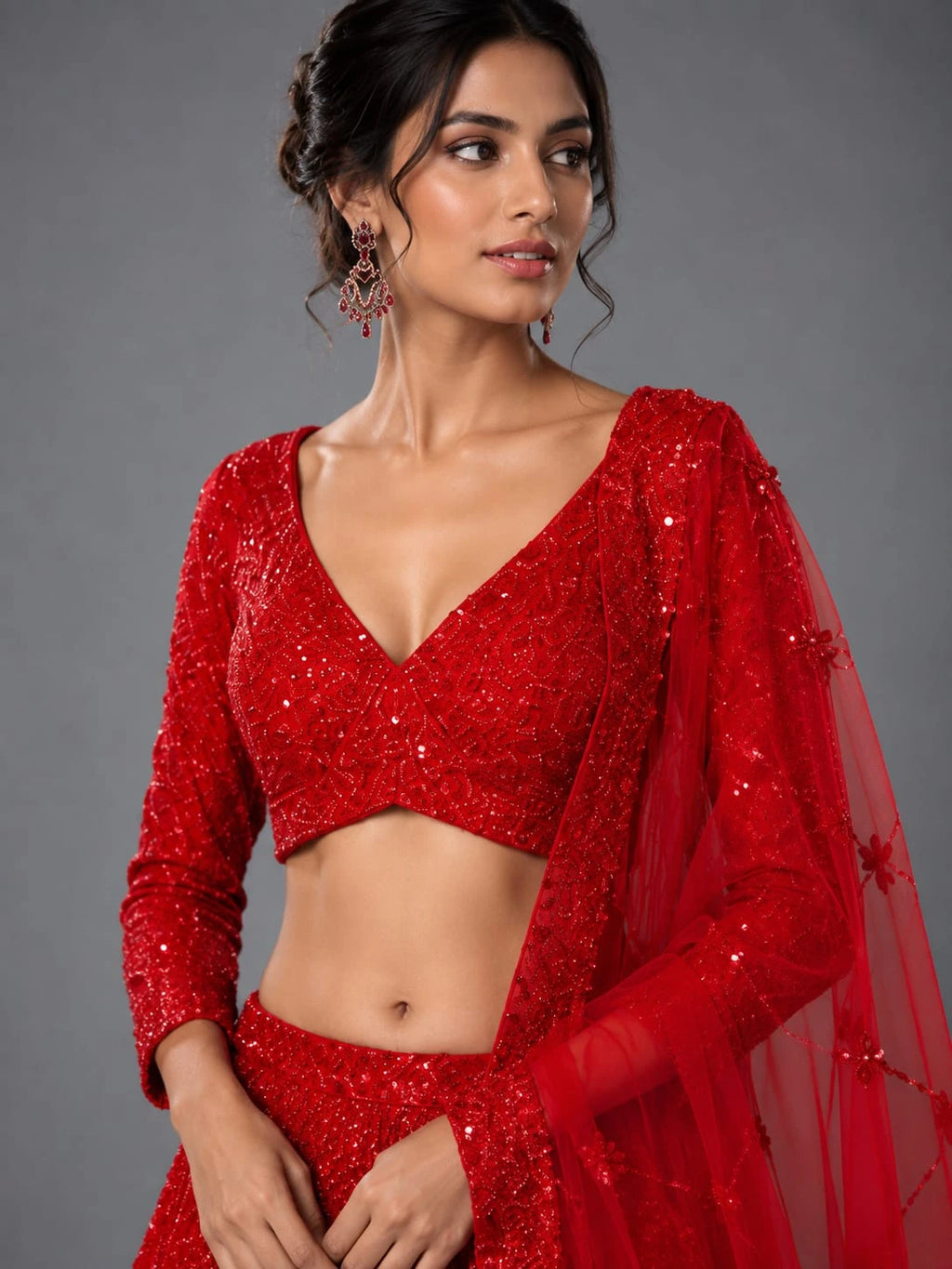 red party wear lehenga