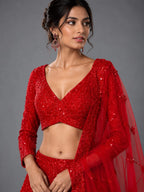 red party wear lehenga