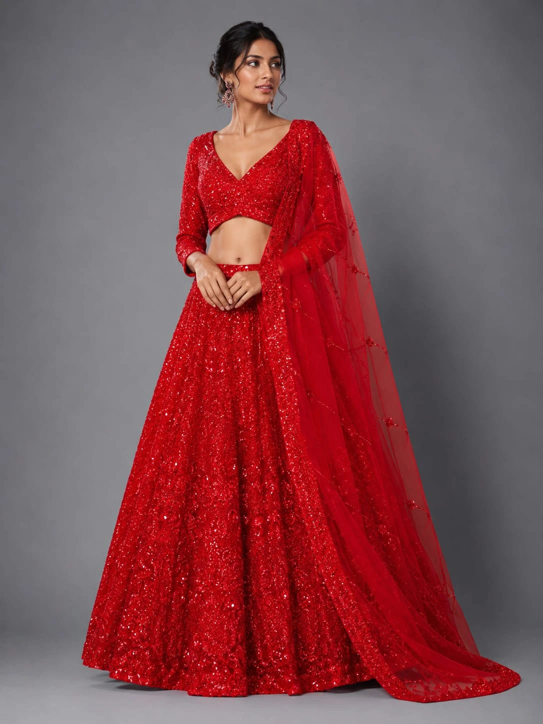 red party wear lehenga