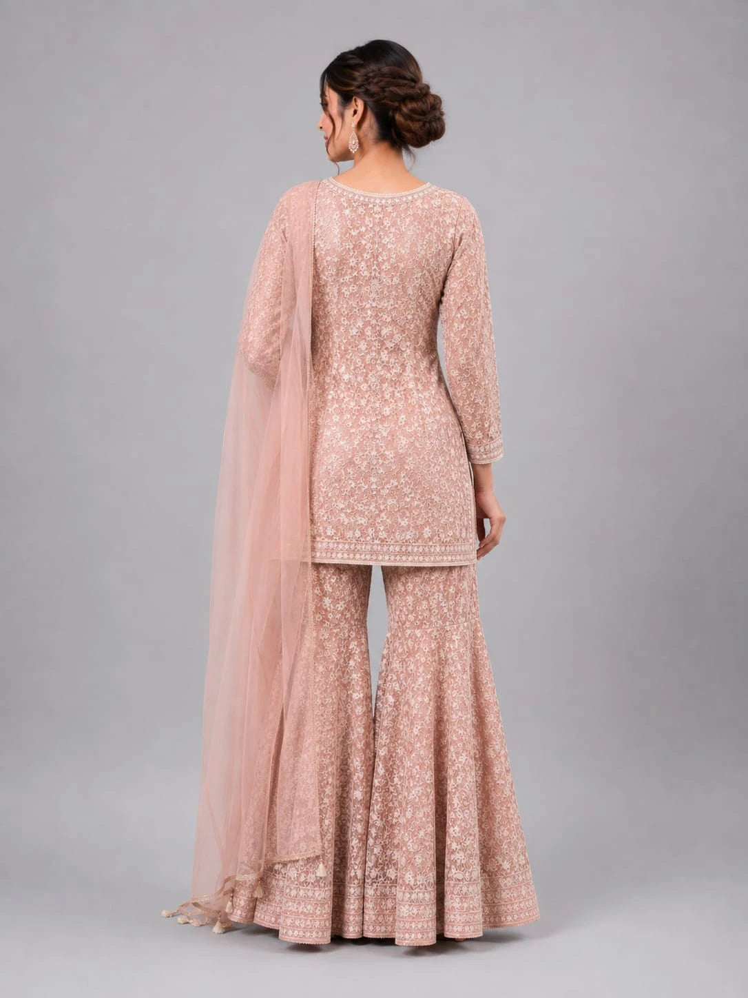 pink kurta sharara dupatta set