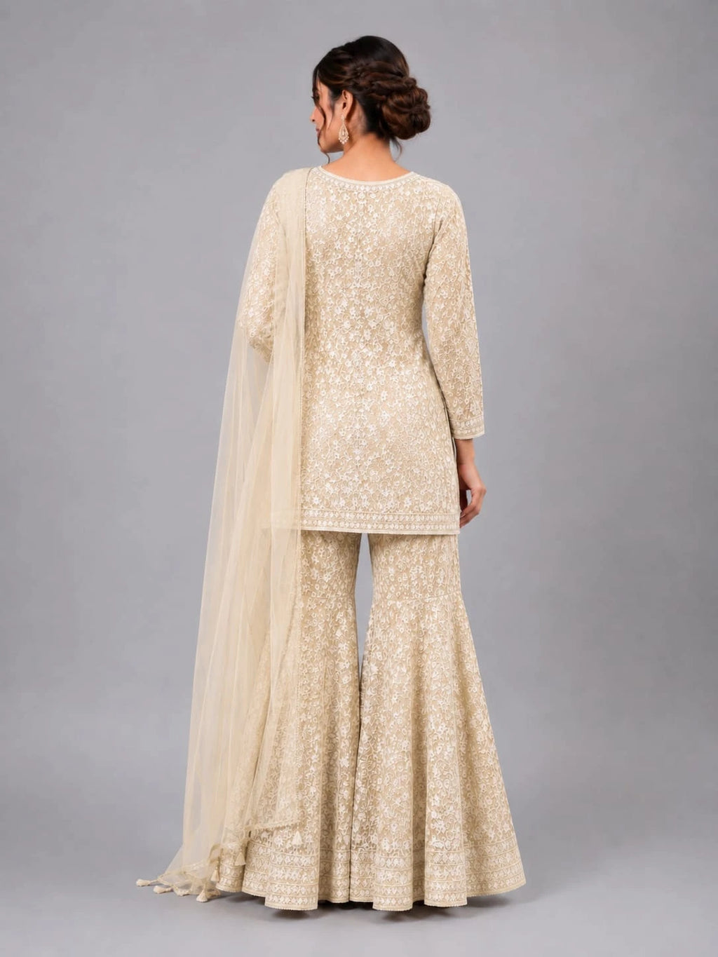 beige kurta sharara dupatta set