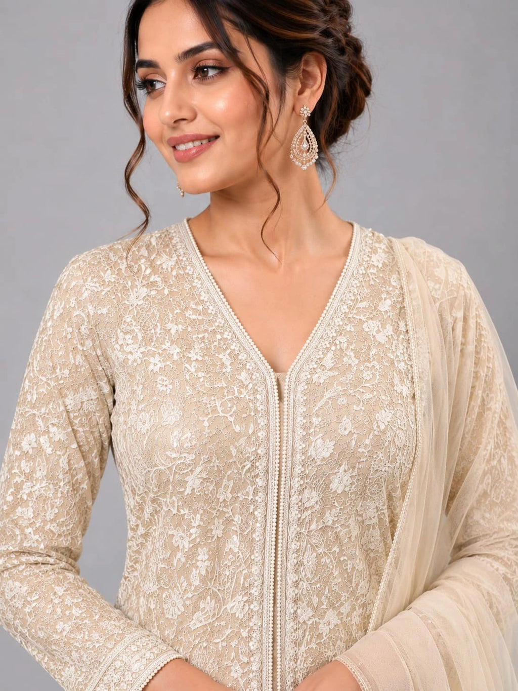 beige kurta sharara dupatta set