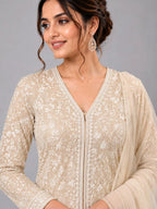 beige kurta sharara dupatta set