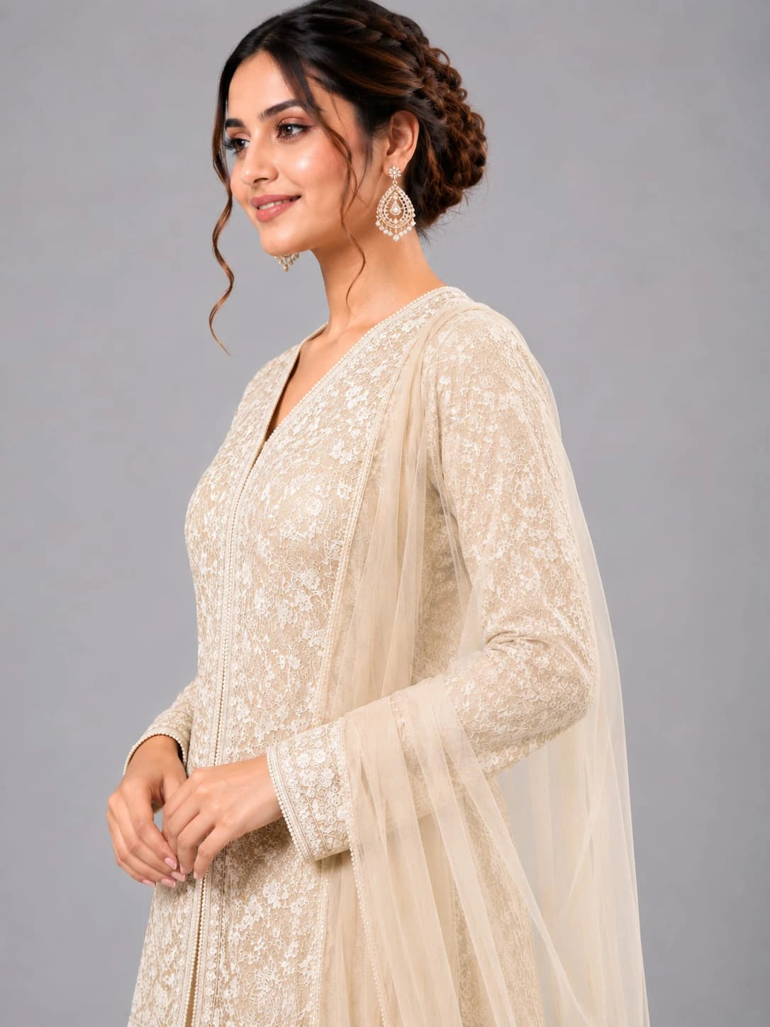 beige kurta sharara dupatta set