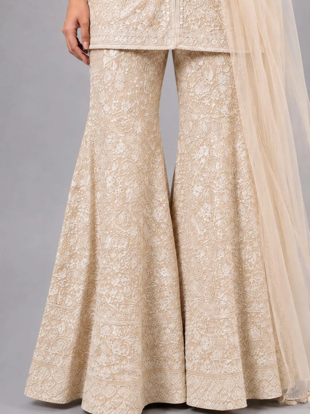 beige kurta sharara dupatta set