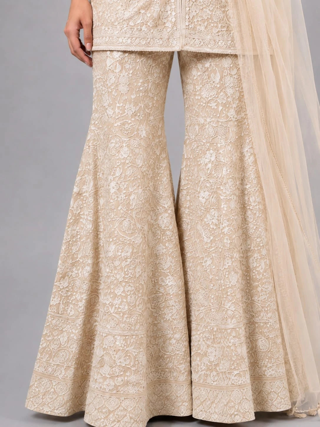 beige kurta sharara dupatta set