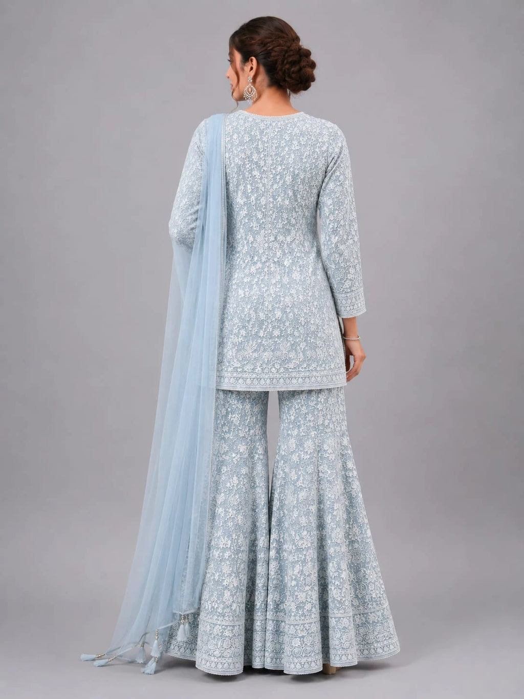 sky kurta sharara dupatta set