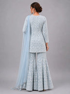 sky kurta sharara dupatta set