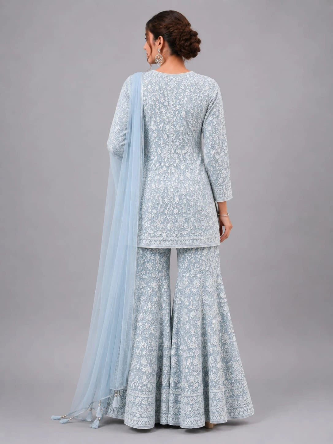 sky kurta sharara dupatta set