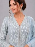 sky kurta sharara dupatta set