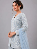 sky kurta sharara dupatta set