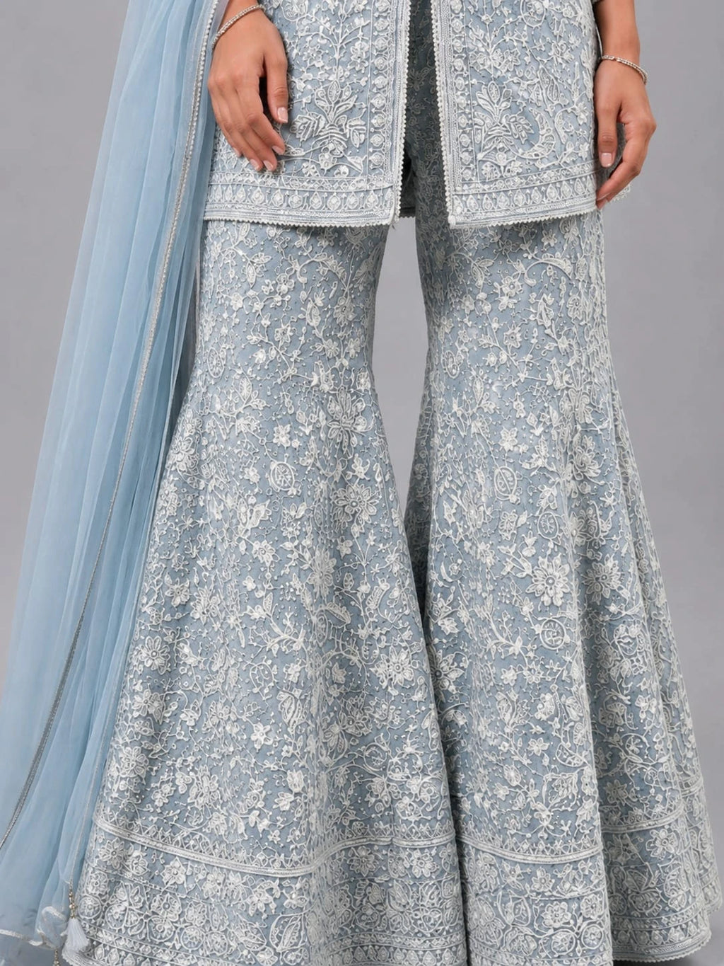 sky kurta sharara dupatta set