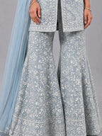 sky kurta sharara dupatta set