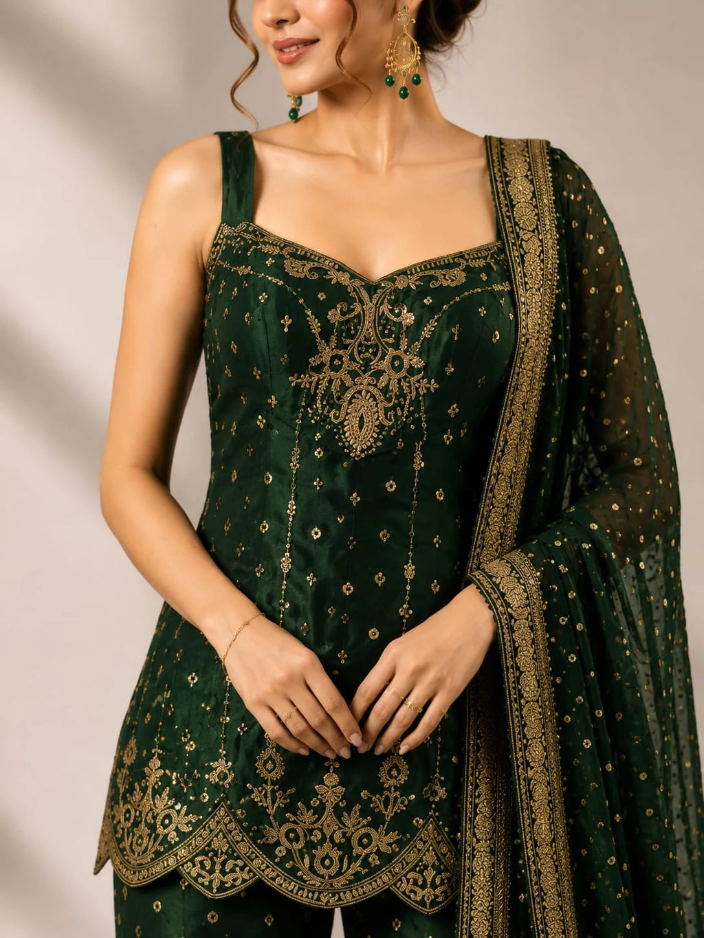 bottle green sharara set