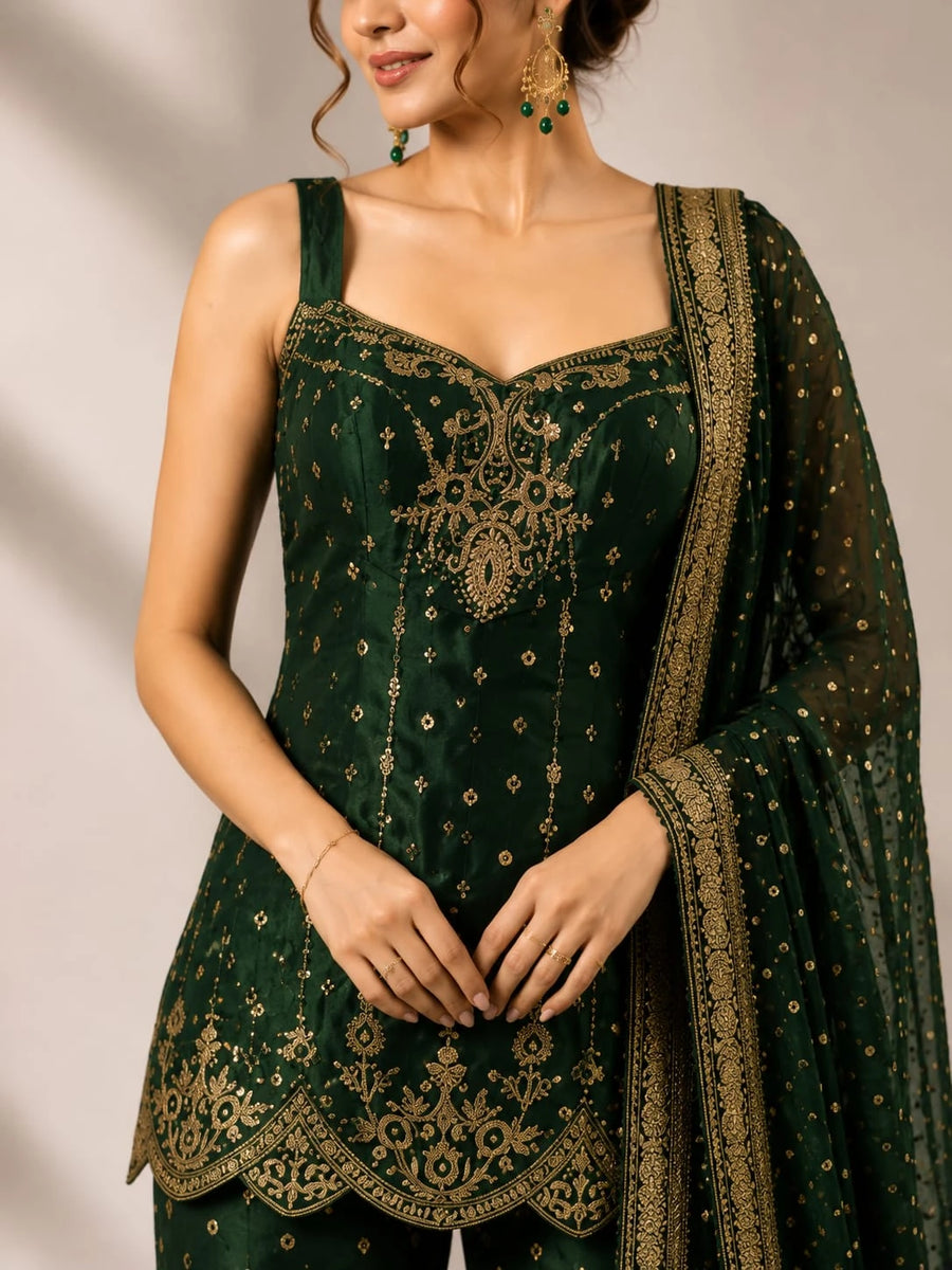 bottle green sharara set