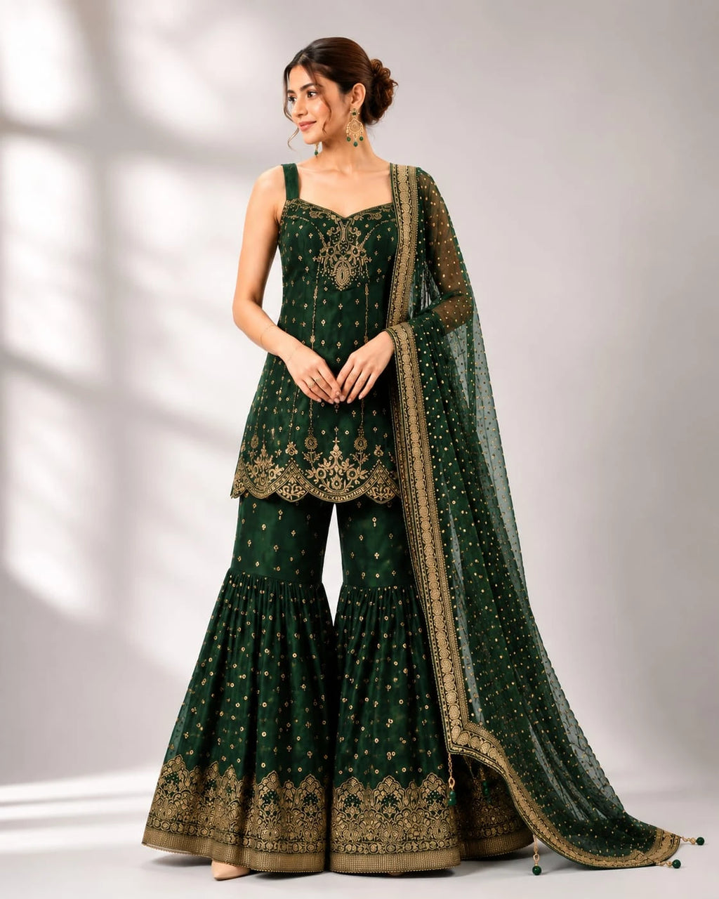 bottle green sharara set