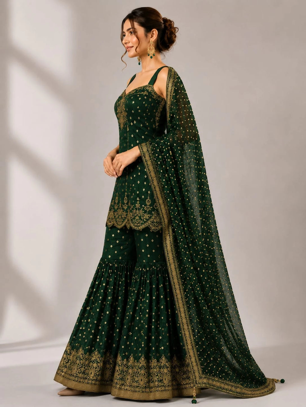 bottle green sharara set