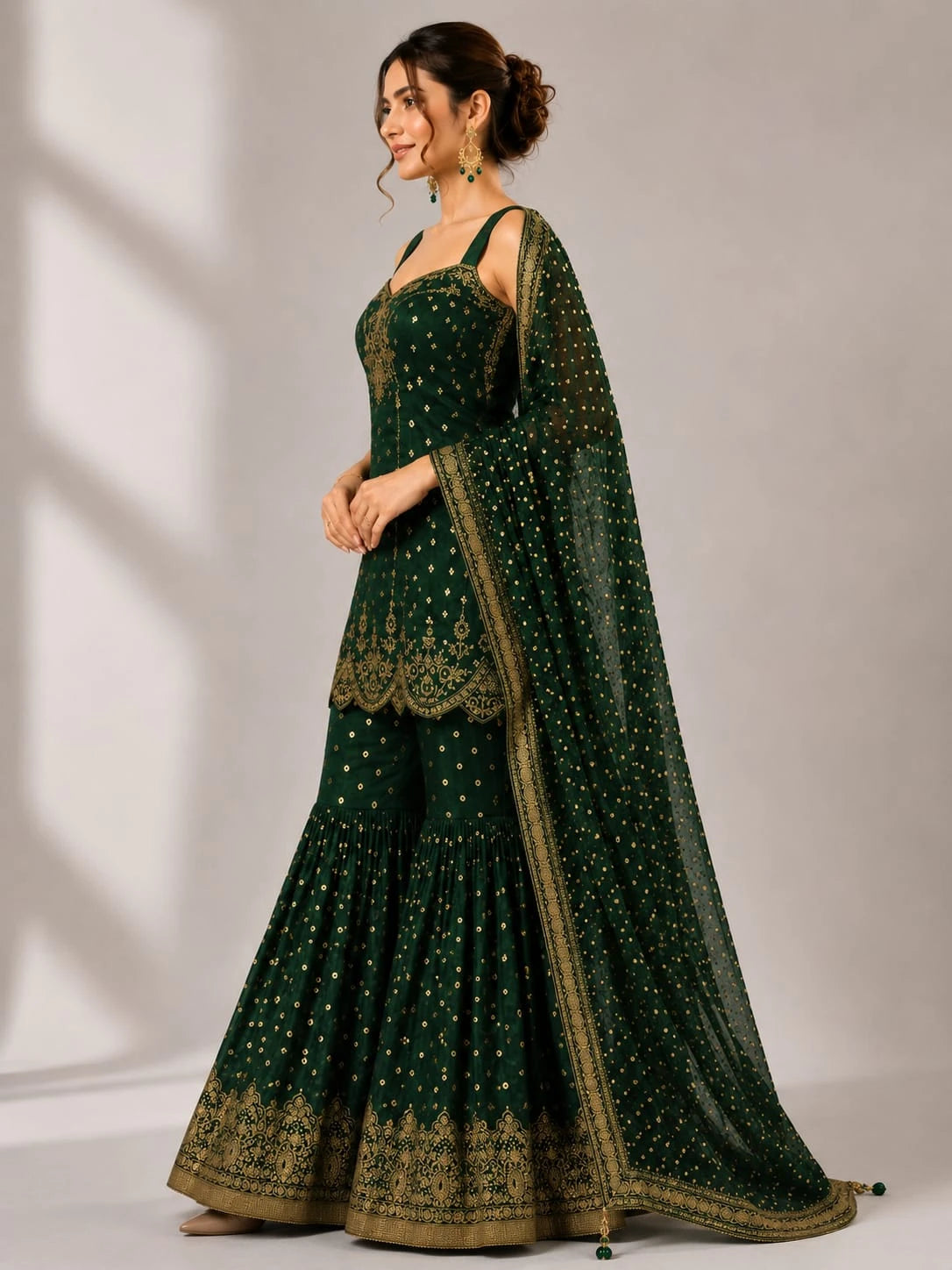 bottle green sharara set