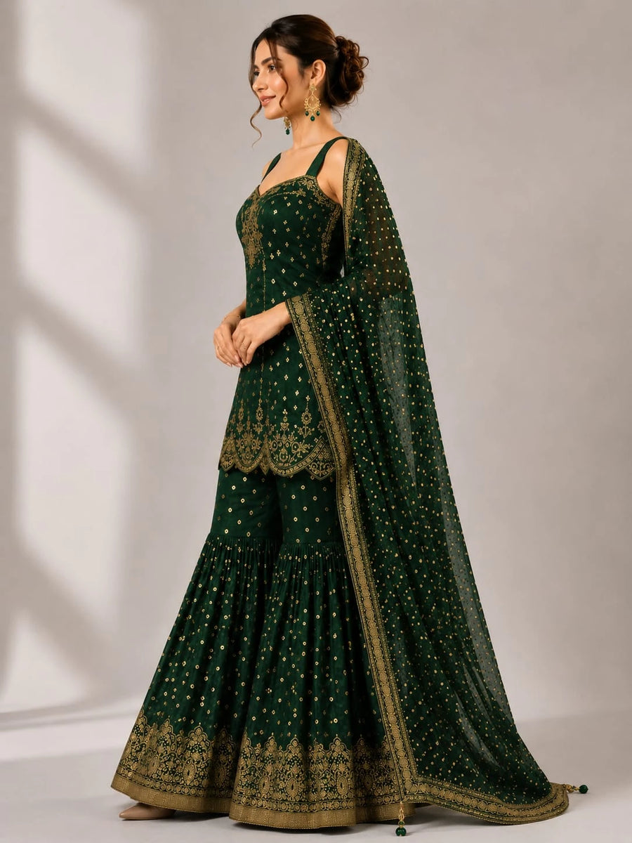bottle green sharara set