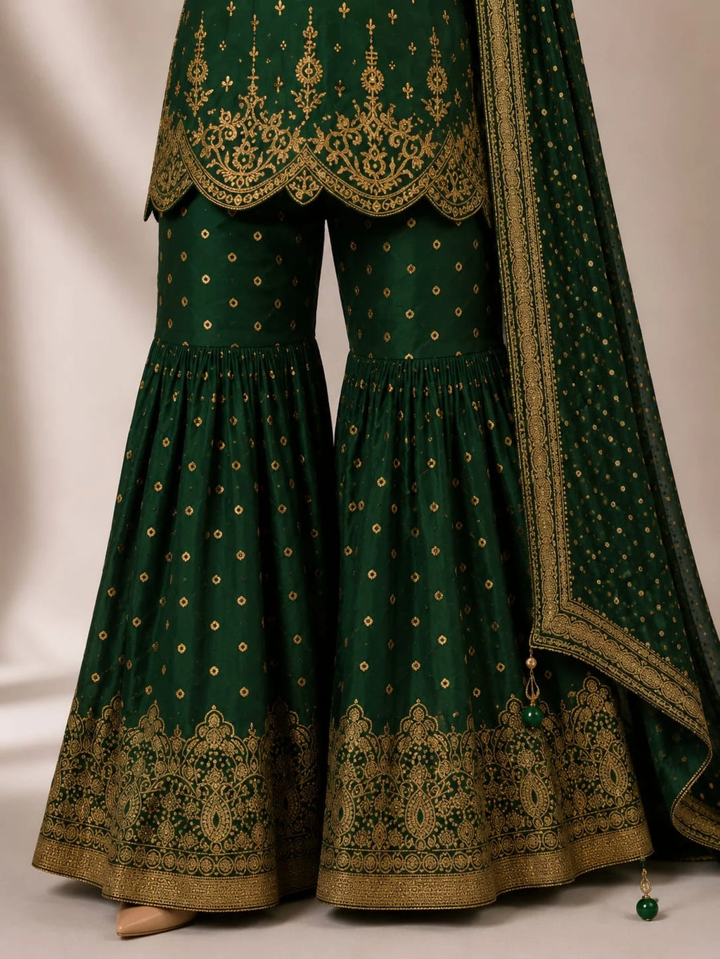 bottle green sharara set