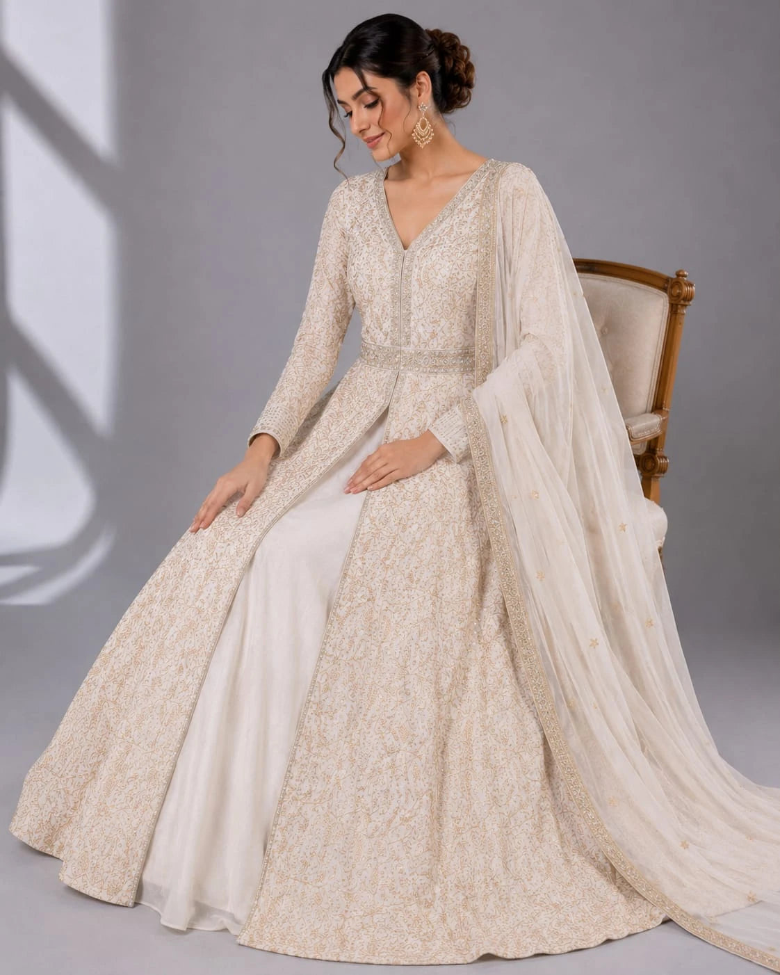 ivory indo western gown