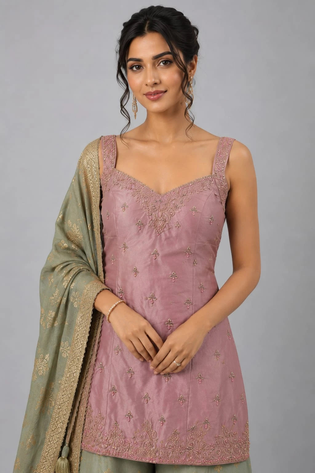 Pink Ombre Designer Sharara Set with Embroidered Kurti & Dupatta