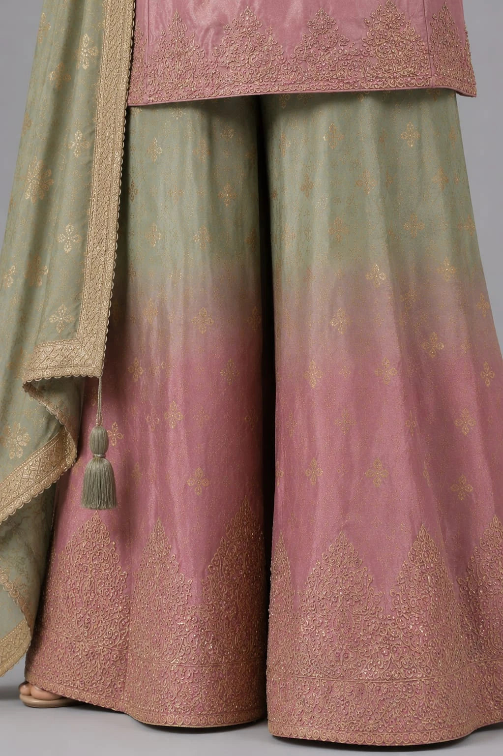 Pink Ombre Designer Sharara Set with Embroidered Kurti & Dupatta