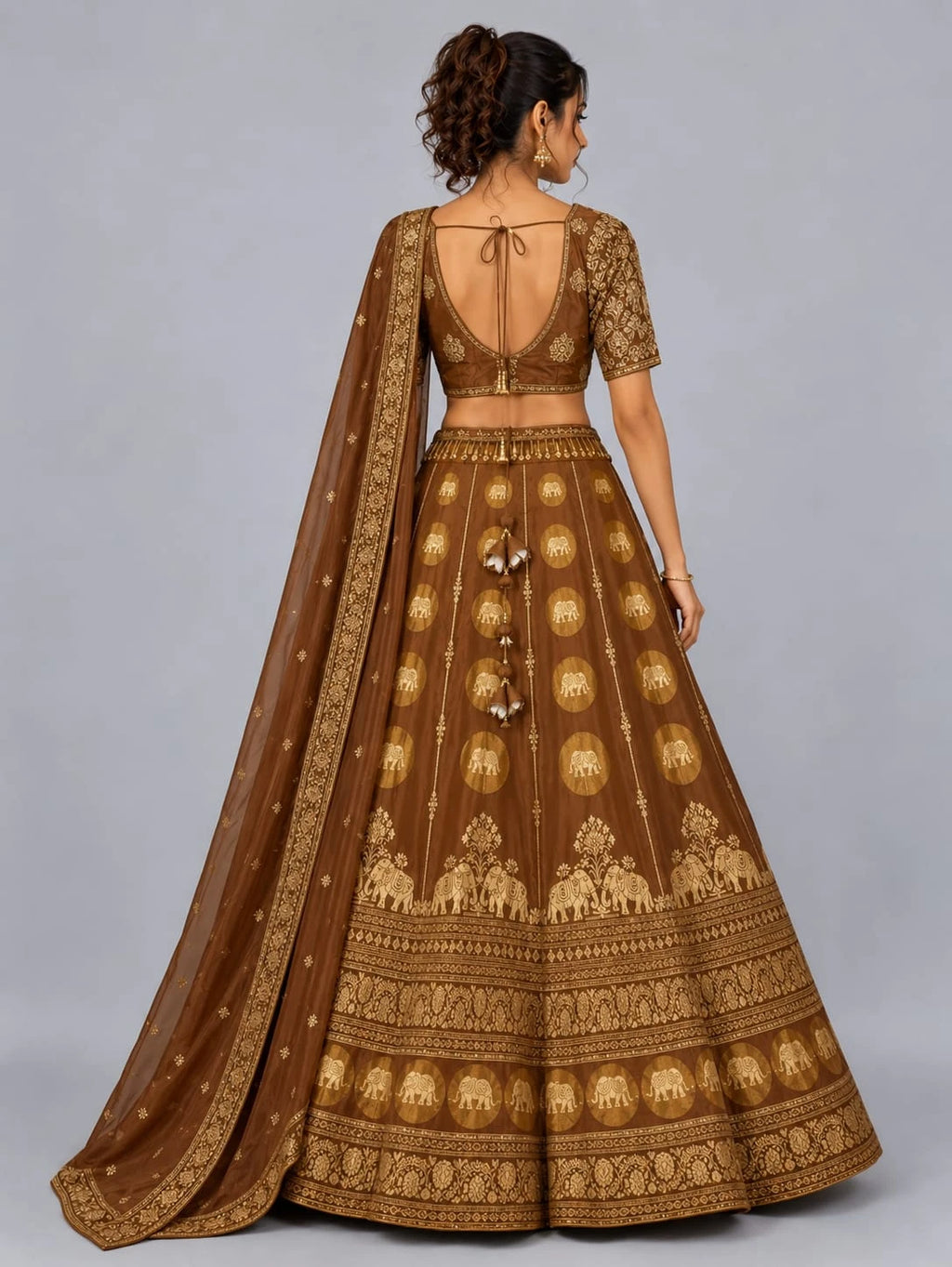 Chiku Designer Lehenga Set with Embroidered Blouse & Woven Dupatta