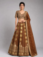 Chiku Designer Lehenga Set with Embroidered Blouse & Woven Dupatta
