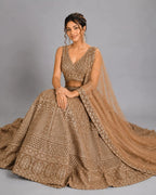 brown party wear lehenga