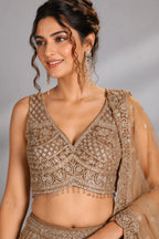 brown party wear lehenga