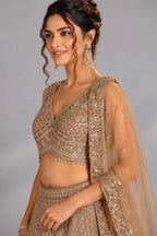 brown party wear lehenga