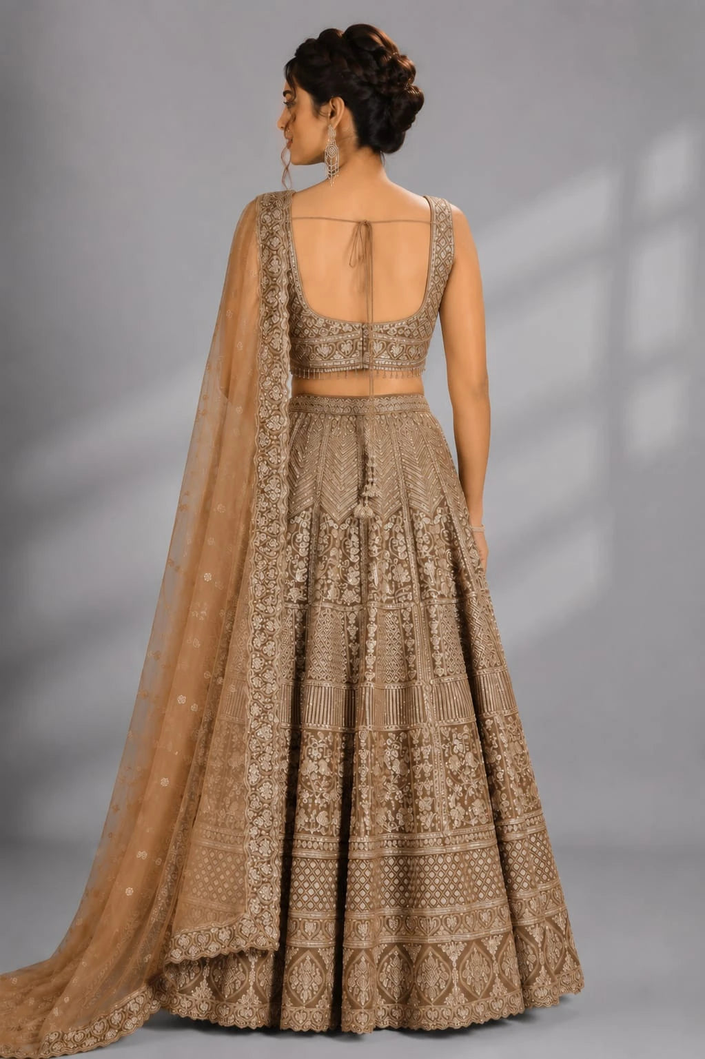 brown party wear lehenga