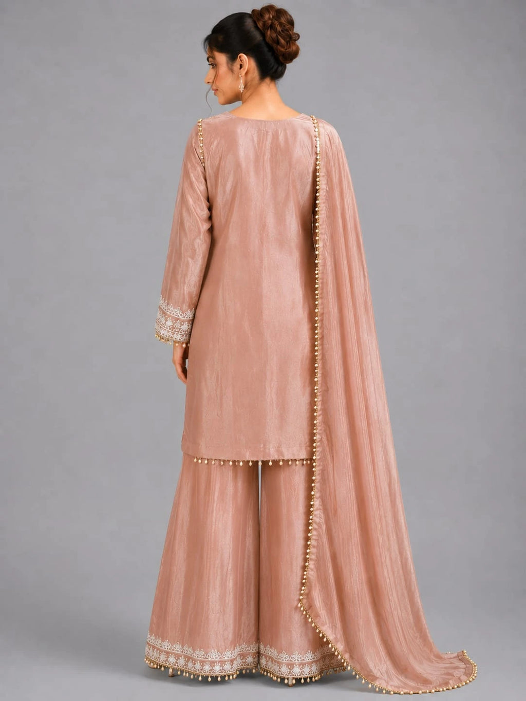 peach kurti sharara set