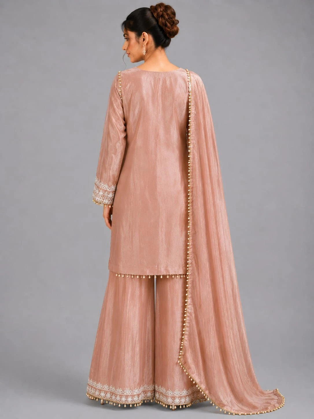 peach kurti sharara set