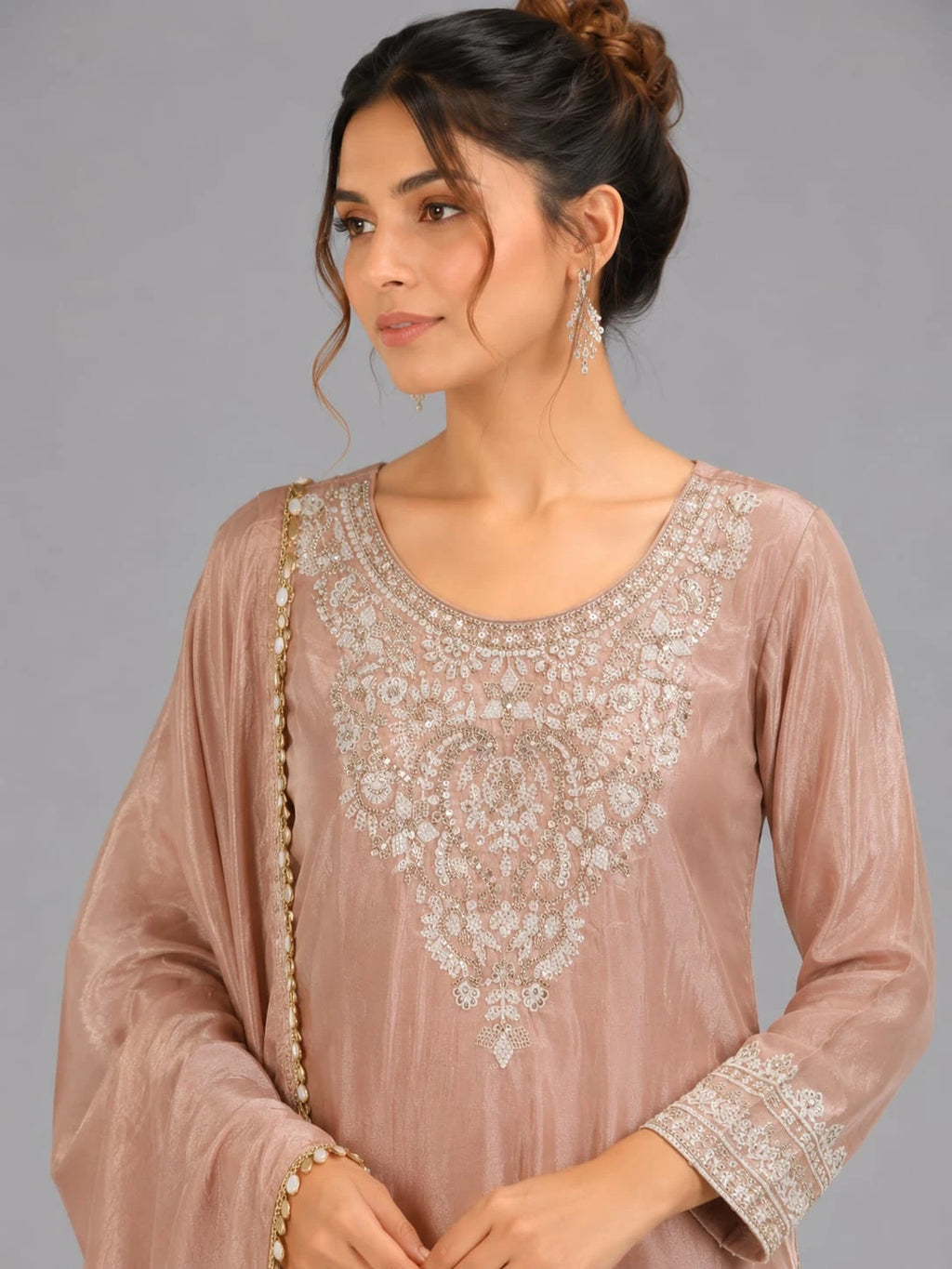 peach kurti sharara set