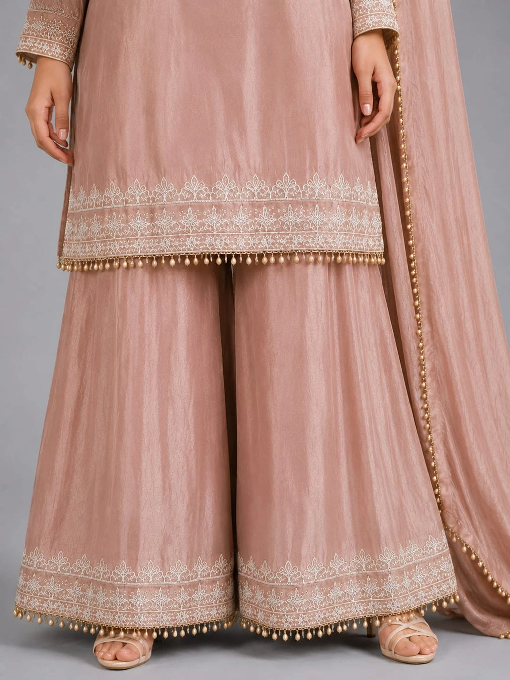 peach kurti sharara set