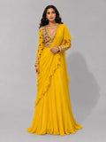 mustard drape lehenga
