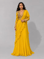 mustard drape lehenga