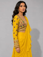 mustard drape lehenga
