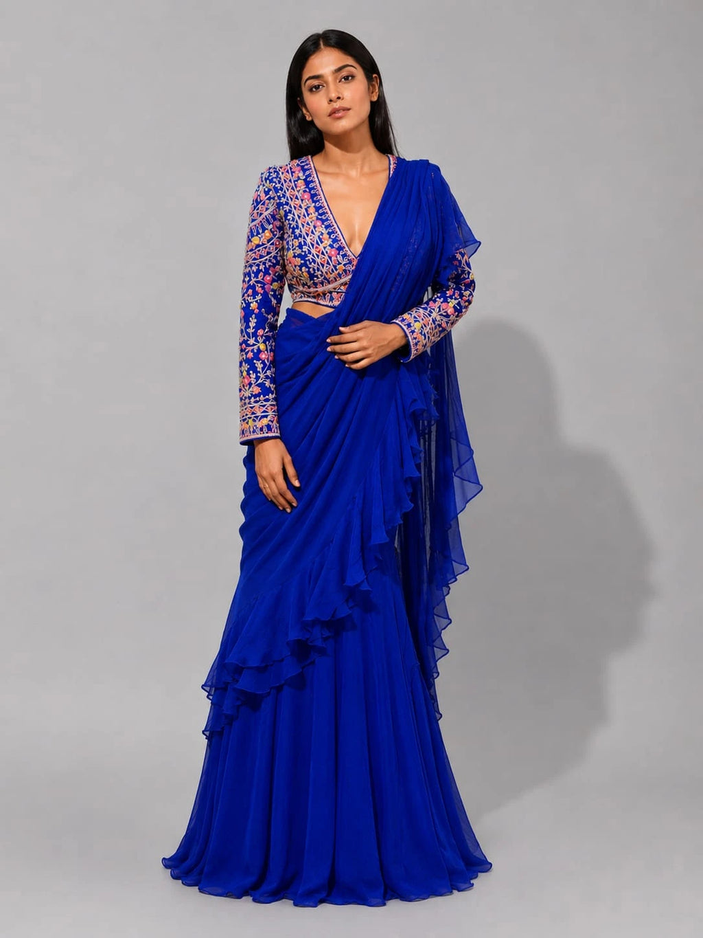 blue drape lehenga,