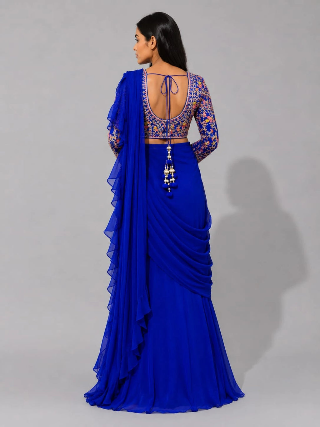 blue drape lehenga,