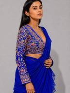 blue drape lehenga,